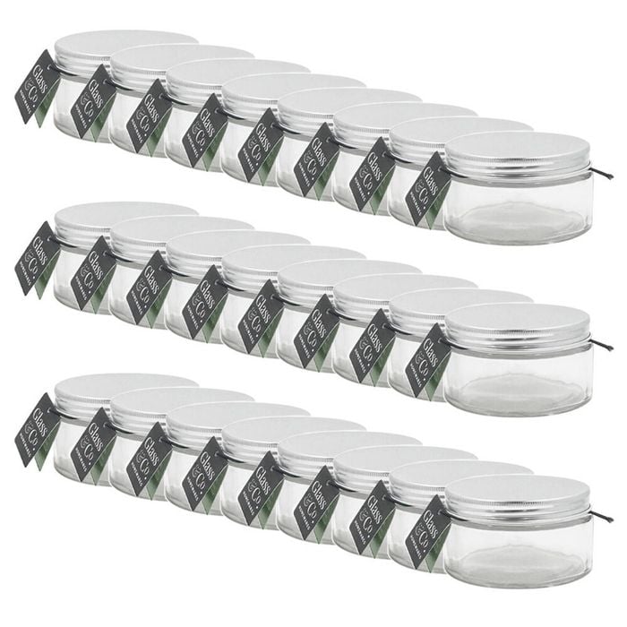 24PK Glass & Co Olivia Round Silver Screw Lid Preserving Storage Jar 230ml Clear