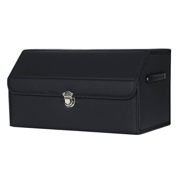 SOGA Leather Car Boot Collapsible Foldable Trunk Cargo Organizer Portable Storage Box - Black Medium