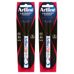 2x Artline 0.7mm Bullet Nib Laundry Marker Cloth/linen/fabric Clothing Pen Black