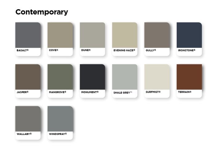 Contemporary colour palette options.