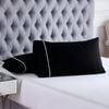 CottonMore 2pcs of 100% Cotton 350TC Black Pillow Cases White Head Line