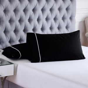 CottonMore 2pcs of 100% Cotton 350TC Black Pillow Cases White Head Line