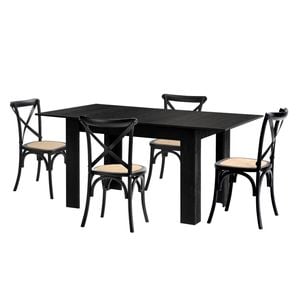 Oikiture 160cm Extendable Dining Table with 4PCS Dining Chairs Geometric Black