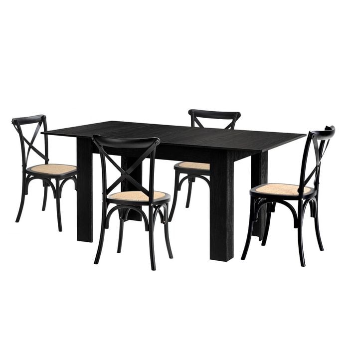 Oikiture 160cm Extendable Dining Table with 4PCS Dining Chairs Geometric Black
