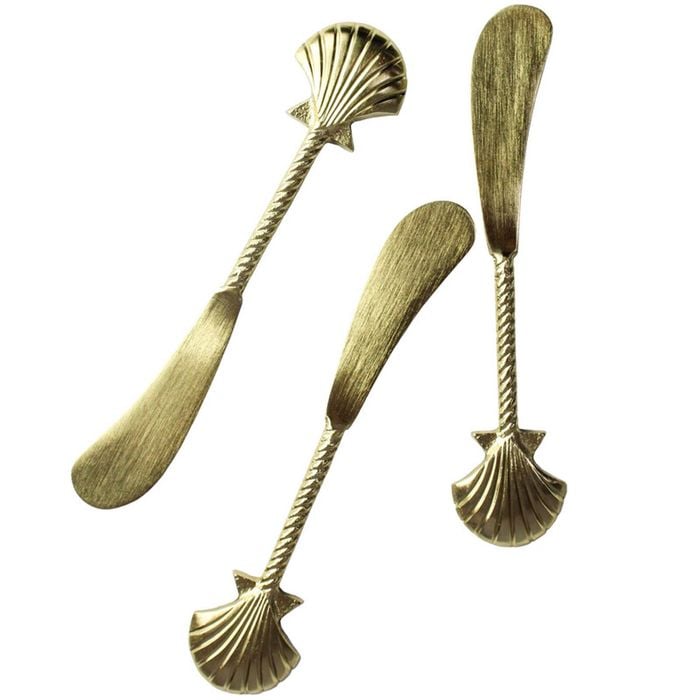3pc LVD Brass Cheese & Butter Spreaders Gold Shell Handle Cutlery 14x3cm