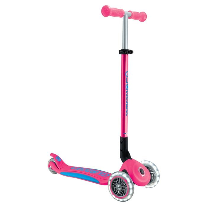 Globber Primo Fold Plus Lights Scooter V2 - Fuchsia Pink / Sky Blue
