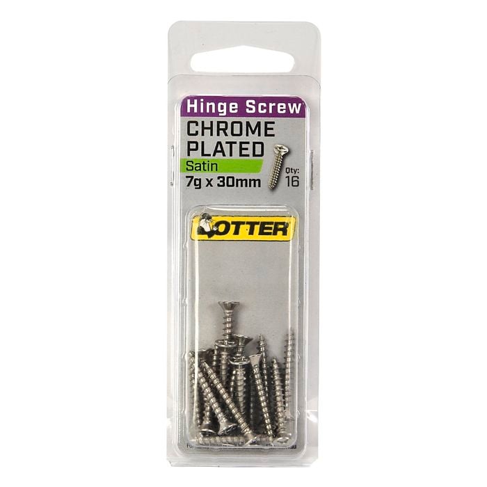 Otter 7 x 30mm Satin Chrome Hinge Screws - 16 Pack