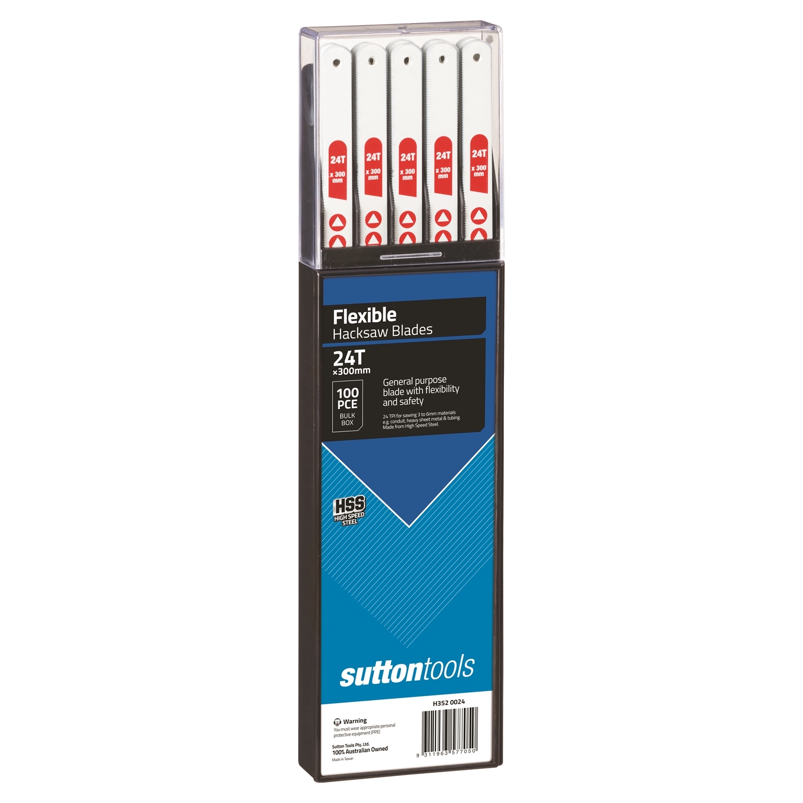 Sutton Tools 300mm 24 TPI Flexible HSS Hacksaw Blade - 100 Pack