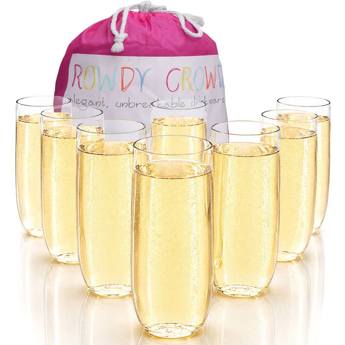 Rowdy Crowd Champagne Flutes 285ml 8 Pack - Stemless Unbreakable Tritan Plastic Dishwasher Safe