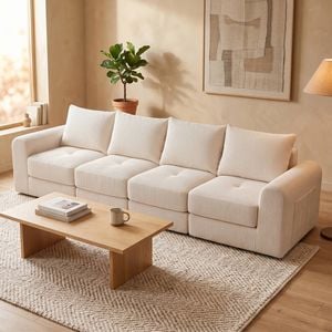 Advwin 300cm 4 Seater Sofa Modular Corduroy Floor Sofa Bed Boneless Cloud Couch No Assembly Beige