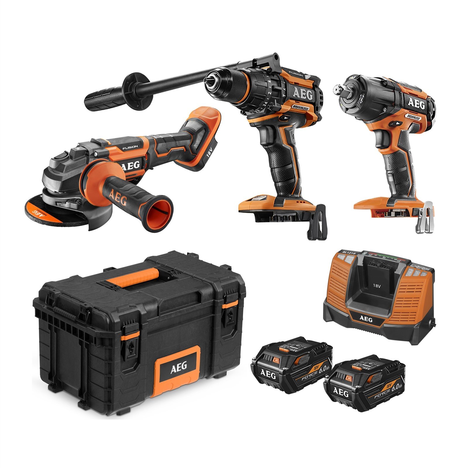 AEG 18V 3 Piece Fusion Brushless Kit With Modular Case