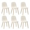 Oikiture 6x Dining Chairs Kitchen Accent Chair Lounge Sherpa White and Wooden