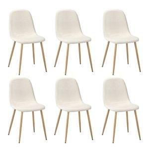 Oikiture 6x Dining Chairs Kitchen Accent Chair Lounge Sherpa White and Wooden