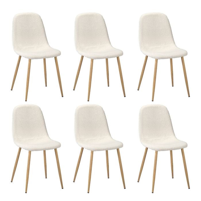 Oikiture 6x Dining Chairs Kitchen Accent Chair Lounge Sherpa White and Wooden