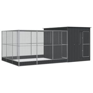 vidaXL Aviary with Extension Outdoor Budgie Cage Parrot House Silver Steel