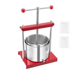 Vevor 1.6 Gal Fruit Wine Press Red 2 Stainless Steel Barrels Cider Apple Grape Tincture Making