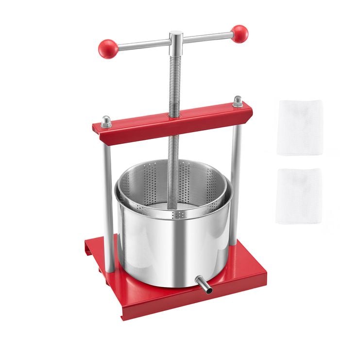 Vevor 1.6 Gal Fruit Wine Press Red 2 Stainless Steel Barrels Cider Apple Grape Tincture Making