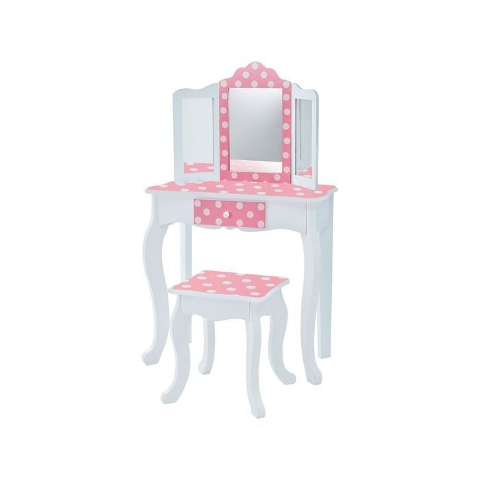 Teamson Kids Kids Vanity Set Wooden Table With Mirror & Stool Pink Td-11670f