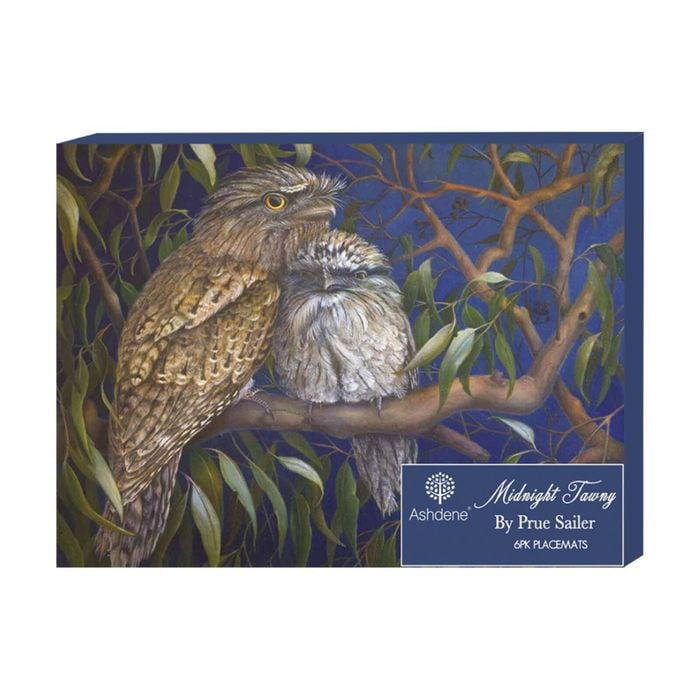 6pc Ashdene Midnight Tawny Placemat Set Frogmouth Bird Kitchen Animal Art
