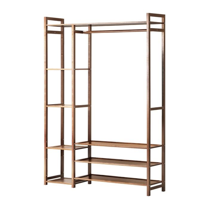 Oikiture Clothes Rack Open Wardrobe Coat Hanging Rail Bamboo 8 Shelves