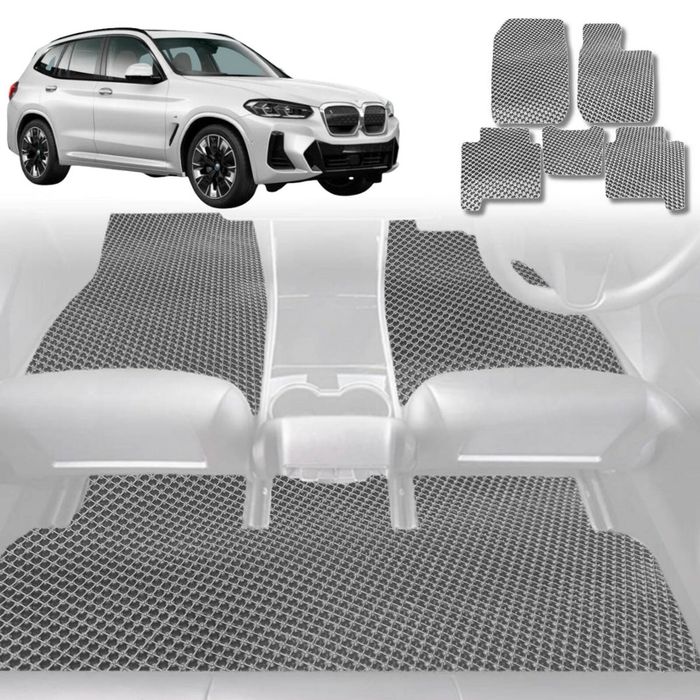 6D Diamond Car Floor Mats for BMW iX3 2022-Current-Full Set-Grey-Outback GT
