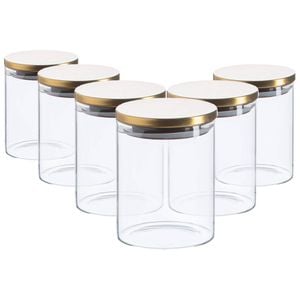 Argon Tableware Glass Storage Jar - Gold Lid - 750ml - Modern Round Scandi Organisation Container Glass Jar - Set Of 6