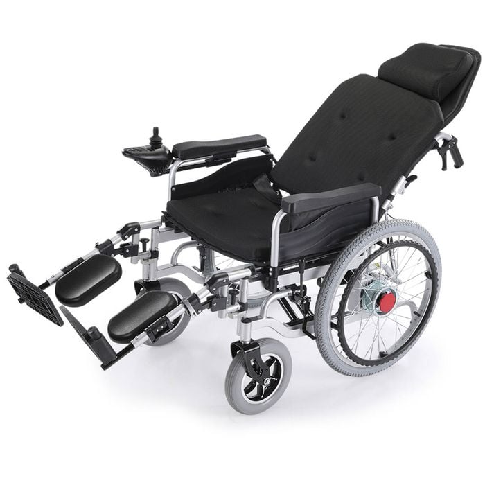 EQUIPMED Electric Power Wheelchair, XL Wide Bariatric Seat, Airline Approved, Recline Adjustment, 22" Wheels, Headrest, Black