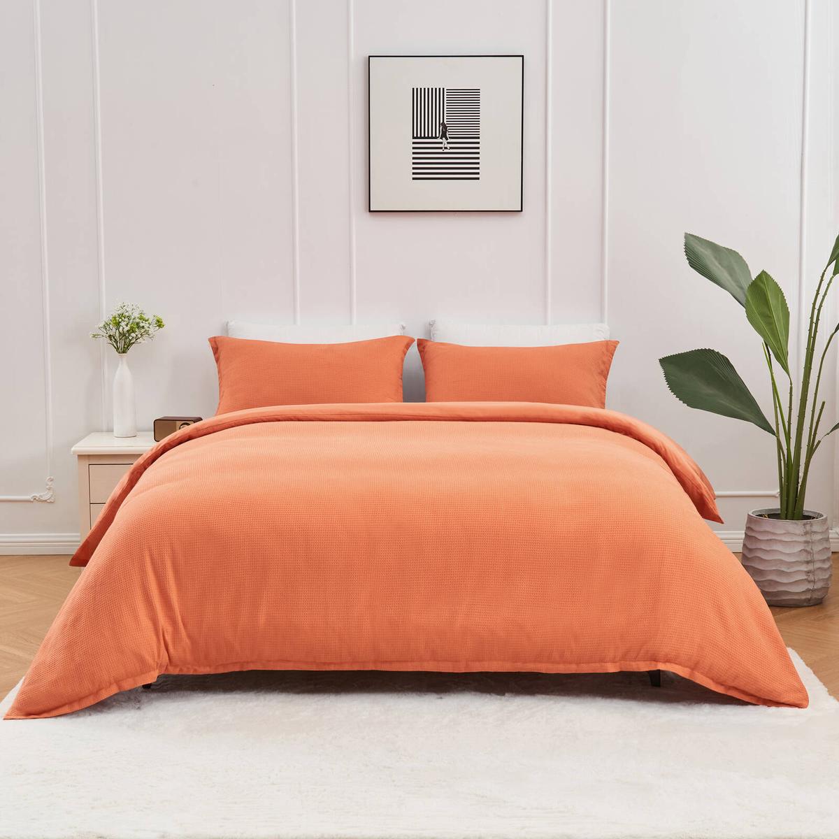 LINENOVA Cotton Waffle Duvet Doona Quilt Cover Set - Queen,Rust ...