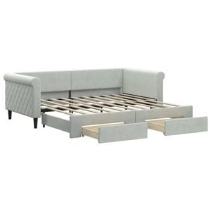 vidaXL Daybed with Trundle and Drawers Sofa Bed Single Size Light Grey Velvet