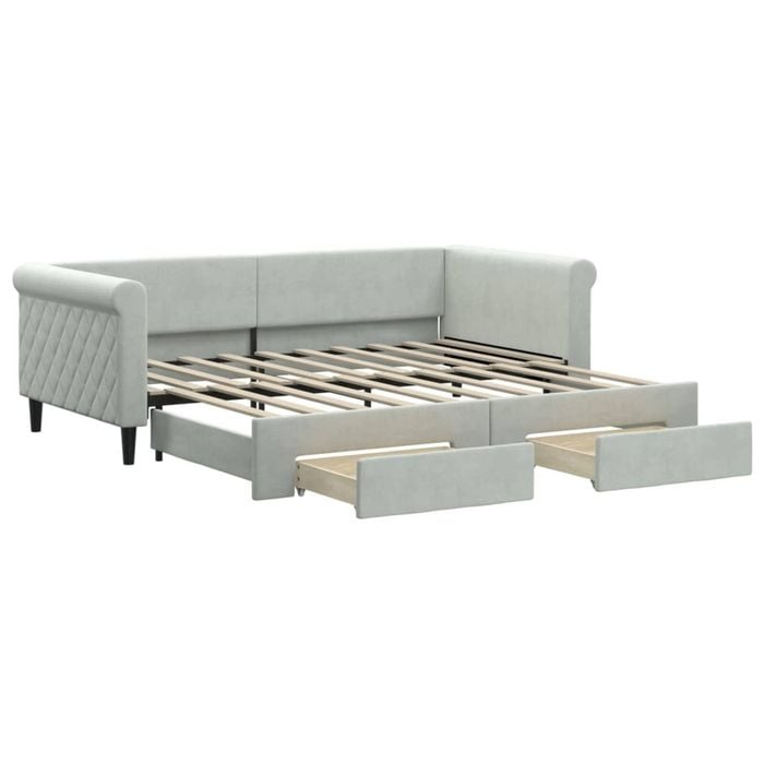 vidaXL Daybed with Trundle and Drawers Sofa Bed Single Size Light Grey Velvet