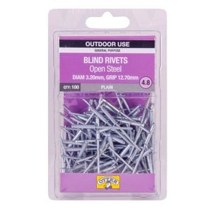 Otter 3.2 x 12.7mm Open Steel Blind Rivets - 100 Pack