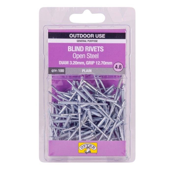 Otter 3.2 x 12.7mm Open Steel Blind Rivets - 100 Pack