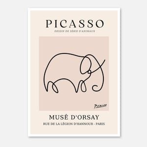 Galrie Picasso Minimalist Elephant Art Print - Iconic Line Drawing for Home Decor, Poster Only, A4 21 x 30cm (8 x 12inch)
