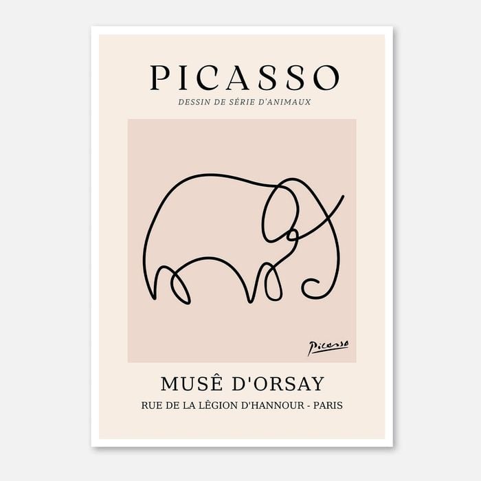 Galrie Picasso Minimalist Elephant Art Print - Iconic Line Drawing for Home Decor, Poster Only, A4 21 x 30cm (8 x 12inch)