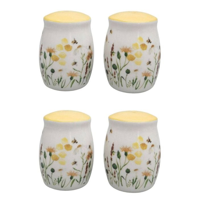 2x 2pc Urban Ceramic Bee Meadow Salt and Pepper Shakers Set 8x6cm Yellow