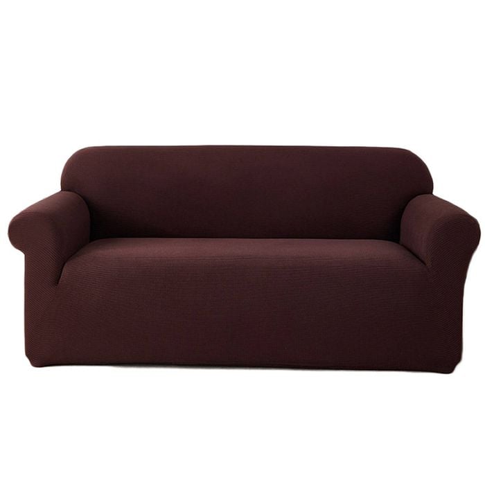 Catzon 1 Seater Stretch Sofa Cover Couch Cover Washable Jacquard Fabric-Coffee(S)
