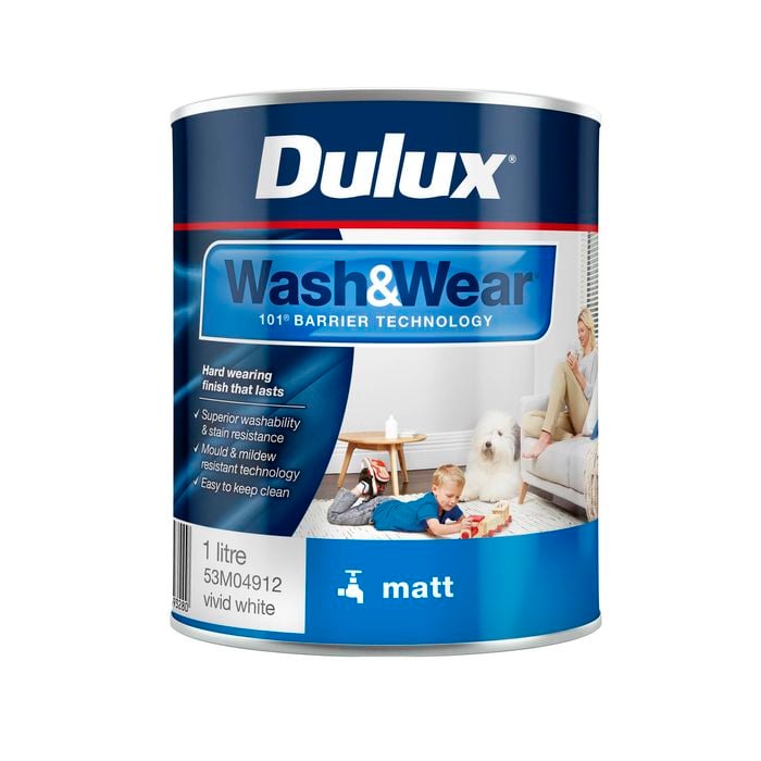 Dulux Interior Paint Wash&Wear Matt Vivid White - 1L