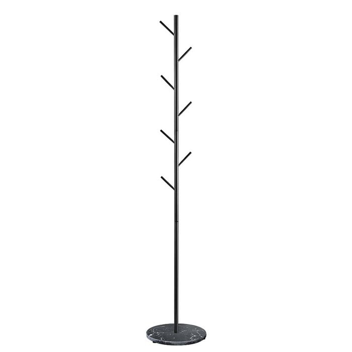 Furb Coat Rack Steel Clothes Stand Tree Hanger Garment 7 Hooks Marble Base Black