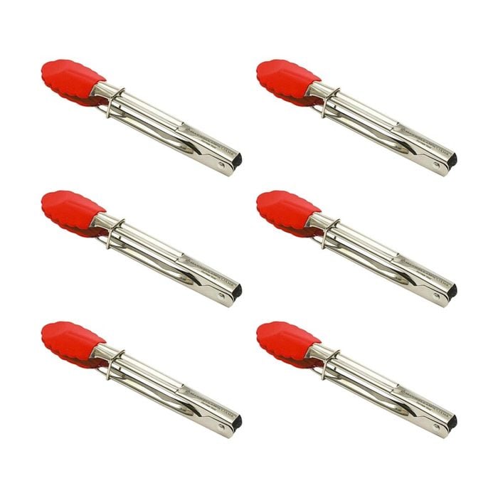 6pk Grabbers Mini Tongs 18cm Stainless Steel/silicone - Red