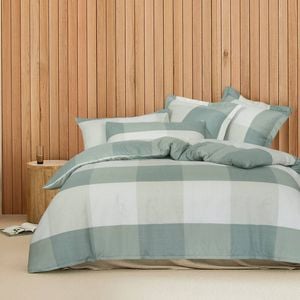 Single Bed Quilt Cover Set with European Pillowcase - Sage Check