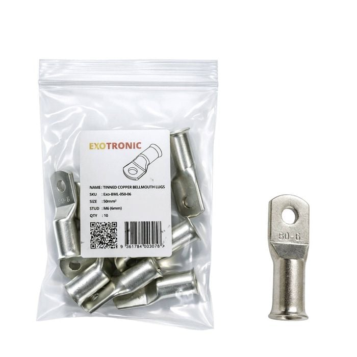 10 Pack of Exotronic 50mm² Copper Lug M6 | Bellmouth