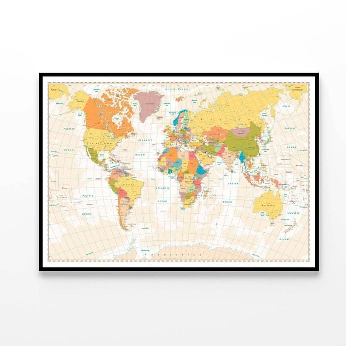 Old Retro World Map with Lakes and Rivers  Print 100% Australian Made 120x90cm  (Poster)