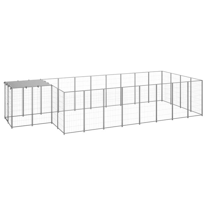 vidaXL Dog Kennel Silver 10.89 m² Steel Outdoor Puppy Enclosure Dog Cage House