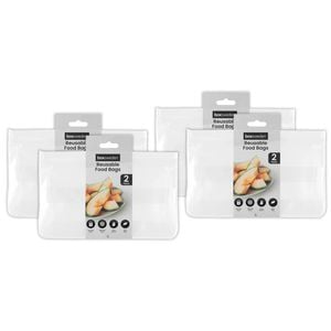 4x 2pc Boxsweden 1L Reusable 3D Food Storage Bag - Clear