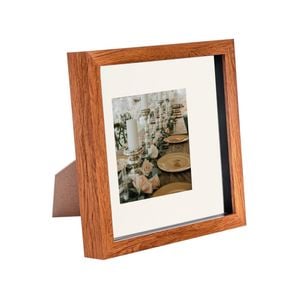 Nicola Spring Acrylic 3D Box Photo Frame with 4" x 4" Mount - 8" x 8"  - Dark Wood