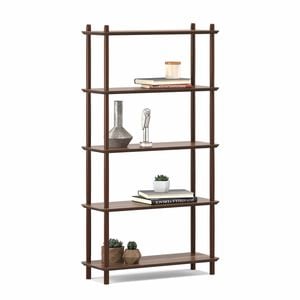 5 Tier Tall Bookshelf Case in Light Walnut Wood Mid-Century Scandinavian Design