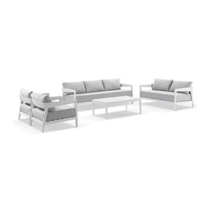 Bronte 3+2+1+1 Outdoor Aluminium Lounge Setting White With Coffee Table & Textured Olefin Grey Cushions
