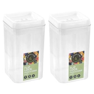 2PK Lemon & Lime Flip Lock 2.45L/23cm Square Container Clear