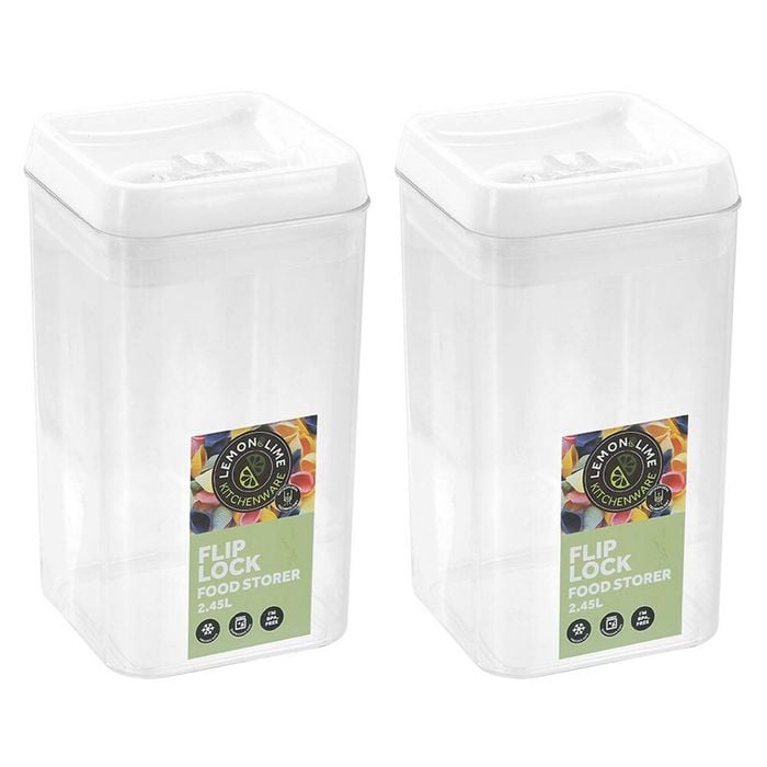 2PK Lemon & Lime Flip Lock 2.45L/23cm Square Container Clear