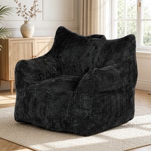 Ufurniture Bean Bag Chair With Backrest 83*90cm Corduroy Sofa With Handle High-resilience Stuffed Floor Sofa Lounger Black